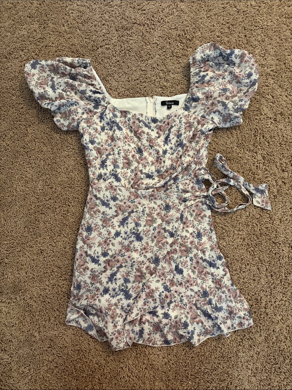 Trixxi Floral Ruffle-Neck Romper - Blue & Mauve